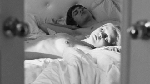Nudes of Secretary from Weekend. Breasts, asleep, black and white. 750402