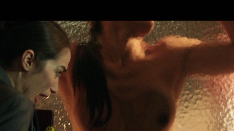 Nudes of Nurse Hansen from Nurse 3-D. Breasts, breasts against glass, nude. 737268