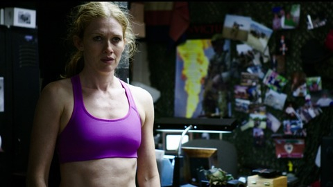 Mireille Enos in Sabotage (2014) Sexy Blonde Pink Sports Bra 745841