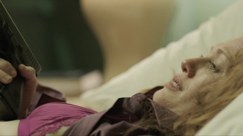 Mireille Enos in Sabotage (2014) Underwear Holding Gun Pink Bra 745845