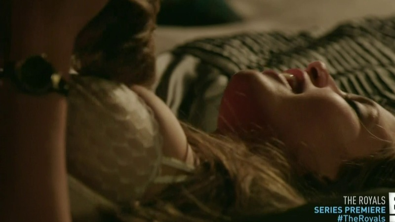 Sexiest Scenes of Ophelia from The Royals. Underwear, breast peeking out, couple in bed. 759989