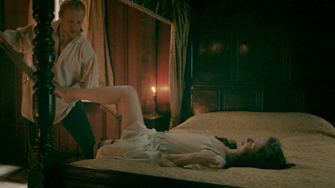 Hottest Claire Randall Fraser Scenes. Sexy, lying on back, man taking off stockings. 989919