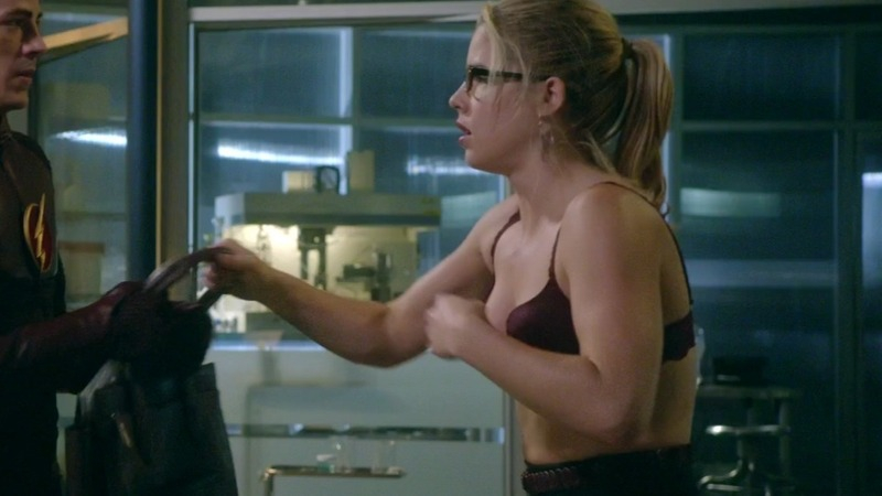 Sexiest Scenes of Felicity Smoak from The Flash. Underwear, blonde, bra. 768851