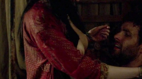 Lise Slabber Naked as Idelle. Breasts, black and red corset, cowgirl. 759459