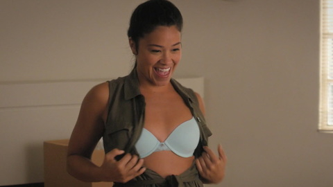 Jane the Virgin's Sexiest Scenes with Gina Rodriguez. Underwear, blue bra, green dress. 864834