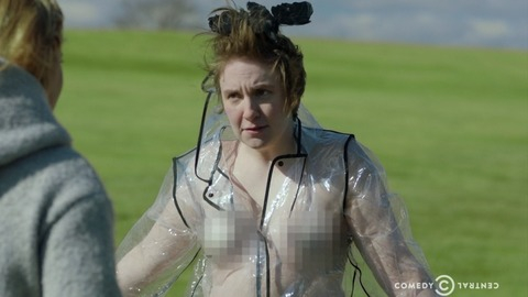 Inside Amy Schumer's Sexiest Scenes with Lena Dunham. Sexy, black bow in hair, green field. 789486