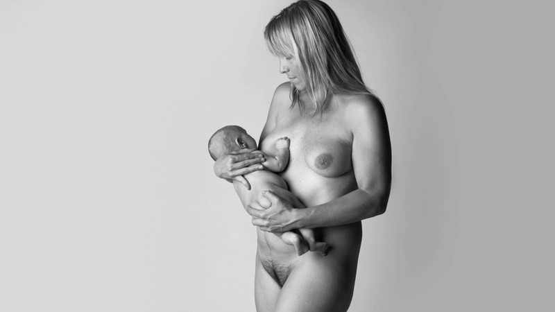 Herself from Embrace Naked. Breasts, Bush, black and white, breastfeeding. 807749