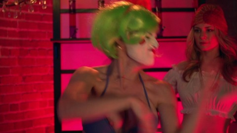 Faux Batty Boop from Evil Bong 666 Naked. Breasts, blue bikini, clown makeup. 813395