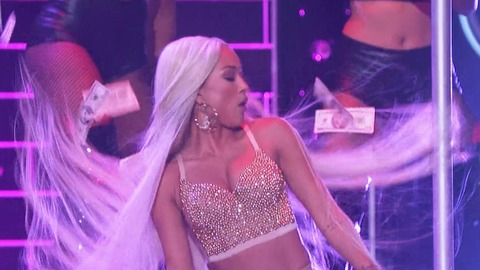Hottest Karrueche Tran Scene in Lip Sync Battle. Sexy, bedazzled corset, hoop earrings. 835214