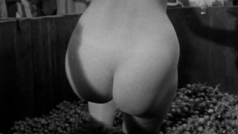 Tina Scala Naked as Young Girl Dancing in the Wine Vat. Butt, black and white, grapes. 893853