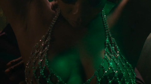 Mercedes from P-Valley Naked. Breasts, diamond bra, hoop earrings. 916793