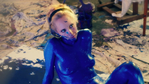 Juno Temple Nude as Lucy Savage. Breasts, blue paint, body paint. 917246