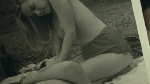 Sandy Henderson from The Devil All the Time Naked. Breasts, Underwear, black and white, blonde. 922205