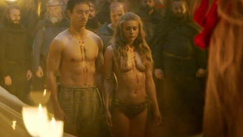 Jeanne Goursaud Nude as Thusnelda. Breasts, Underwear, blonde, fire. 925688