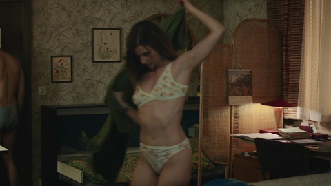 Sexiest Scenes of Nicole Zangen, professeur de Max from Deutschland. Underwear, brunette, floral bra and panties. 927113