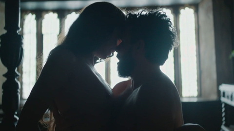 Jessica Raine Naked as Catherine Parr. Breasts, backlit, shadowy body. 978429