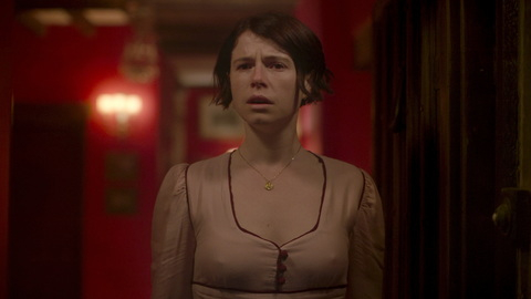 Hottest Jessie Buckley Scene in Men. Sexy, chain around neck, nipple outline. 980084