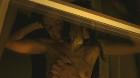 Nathalie Rock Nude in City on a Hill. Breasts, Sexy, against window, brunette. 980746