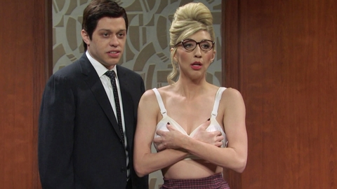 Sexiest Heidi Gardner Scene in Saturday Night Live. Underwear, bra, hands over chest. 993247