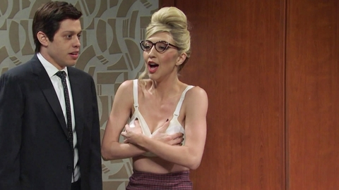 Hottest Heidi Gardner Scene in Saturday Night Live. Underwear, bra, hands over chest. 993248