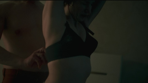 Sexiest Scenes of Tammy Wynette from George & Tammy. Underwear, black bra, hands above head. 983213
