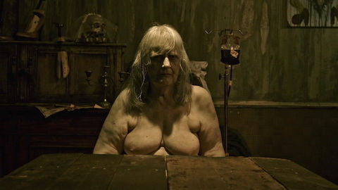 Clare Almond Nude as Lionel's Mum. Breasts, dining room table, grey hair. 987578