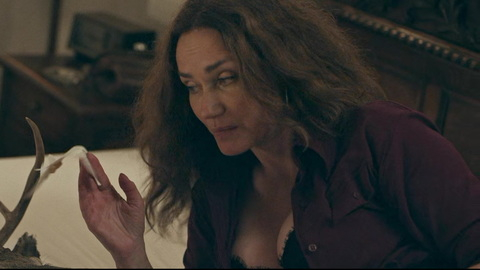 Sexiest Scenes of Monique Thibault from The Sympathizer. Underwear, black bra, cleavage. 999977