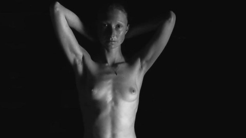 Jessica Luostarinen Naked in The Island. Breasts, black and white, black background. 1007083