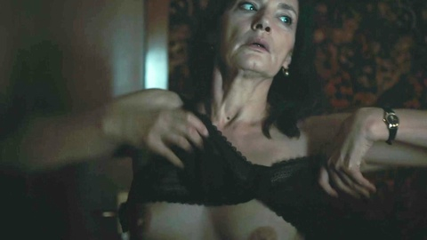 Jeanne Balibar Nude as Claudine. Breasts, Underwear, black hair, getting dressed. 1007684
