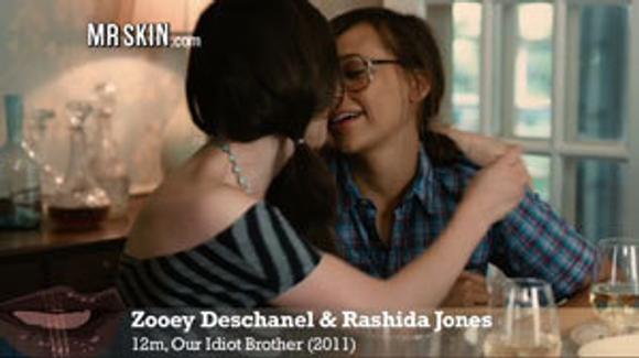 Lesbian Liplock: Zooey Deschanel & Rashida Jones in Our Idiot Brother (2011) Zooey Deschanel Rashida Jones 1100